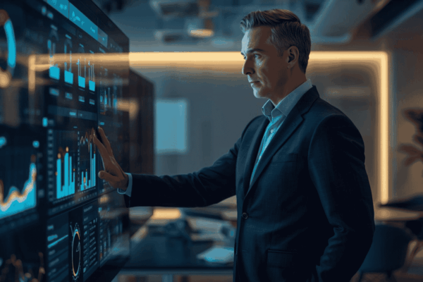 Business leader analyzing digital dashboard