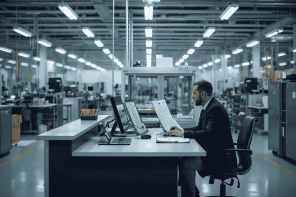 executive reviewing production reports