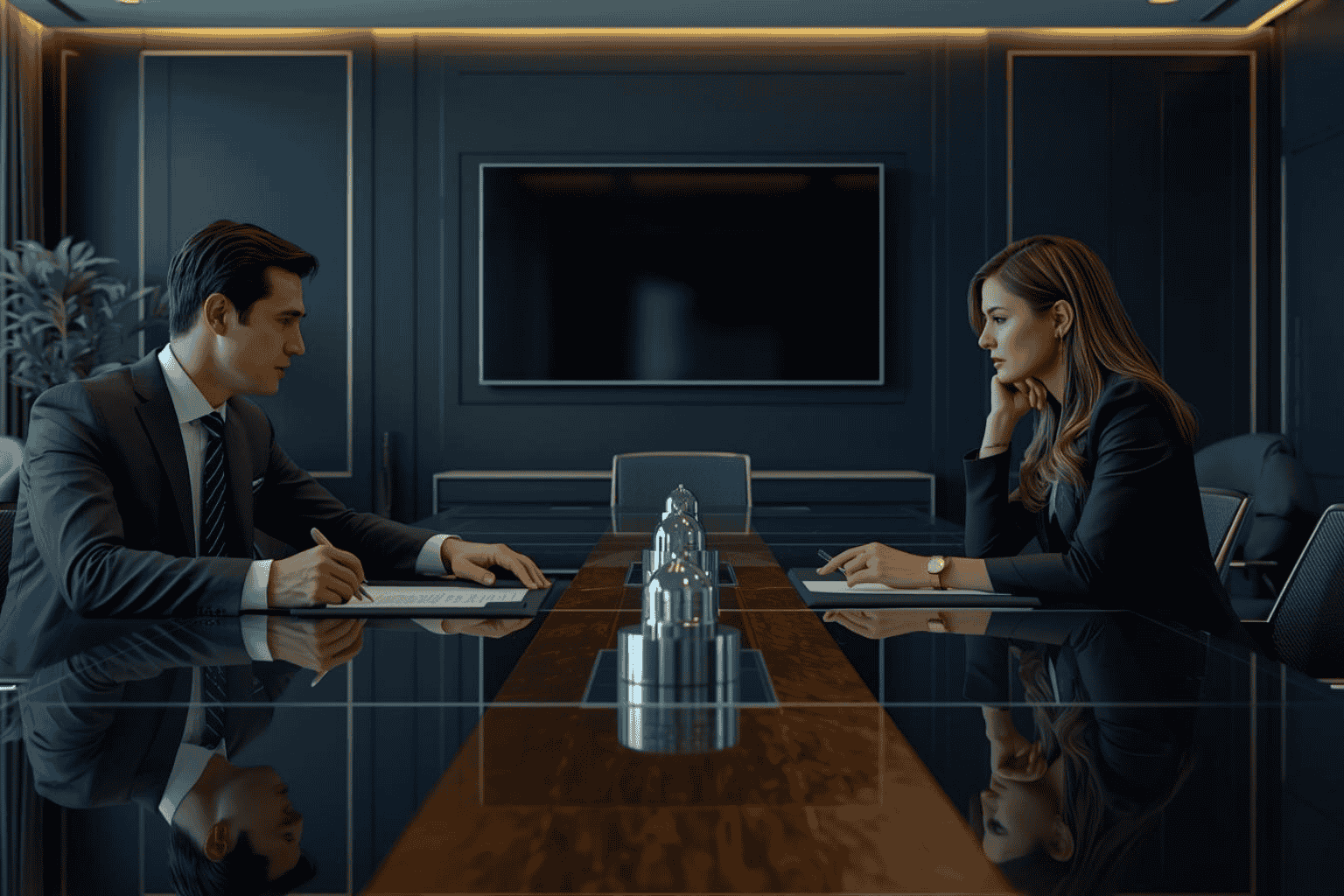 executives reviewing acquisition documents