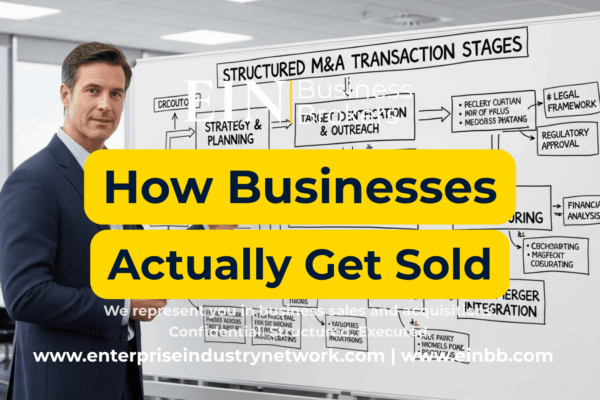 EIN Business Brokers video explaining the step-by-step business sale process from valuation and buyer qualification through due diligence, negotiation, and closing.