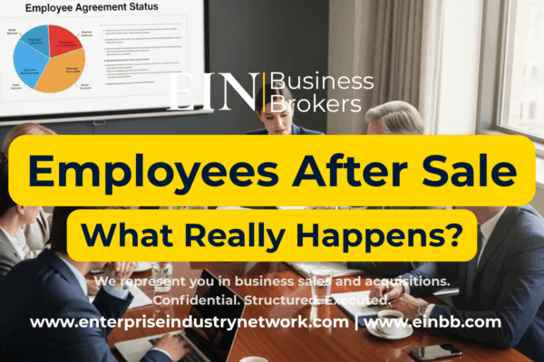 EIN Business Brokers video explaining what can happen to employees after a business sale and how ownership changes may affect staff and management.