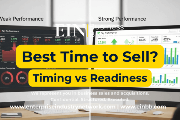 EIN Business Brokers video explaining the best time to sell a business and how market conditions, valuation, buyer demand, and owner readiness affect exit timing.