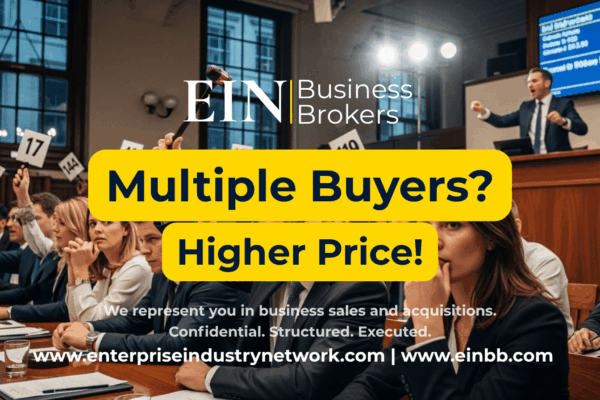 EIN Business Brokers video explaining how sellers can create buyer competition and multiple offers when selling a business.