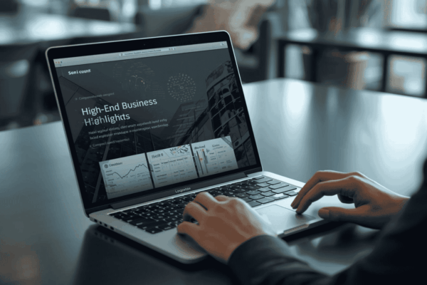 Buyer reviewing a professionally presented business listing on a laptop