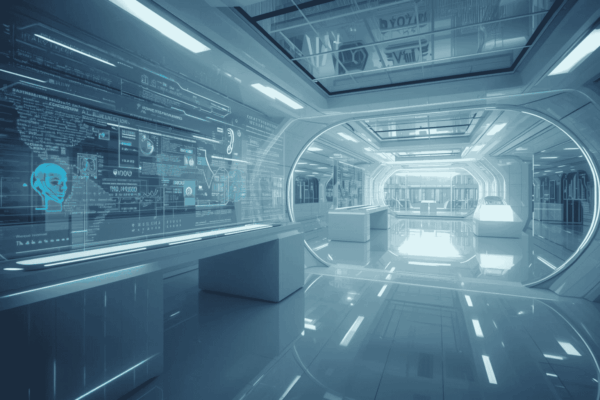 Futuristic business environment with emerging technology systems