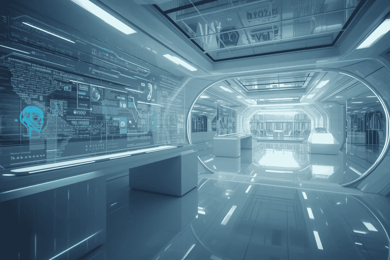 Futuristic business environment with emerging technology systems