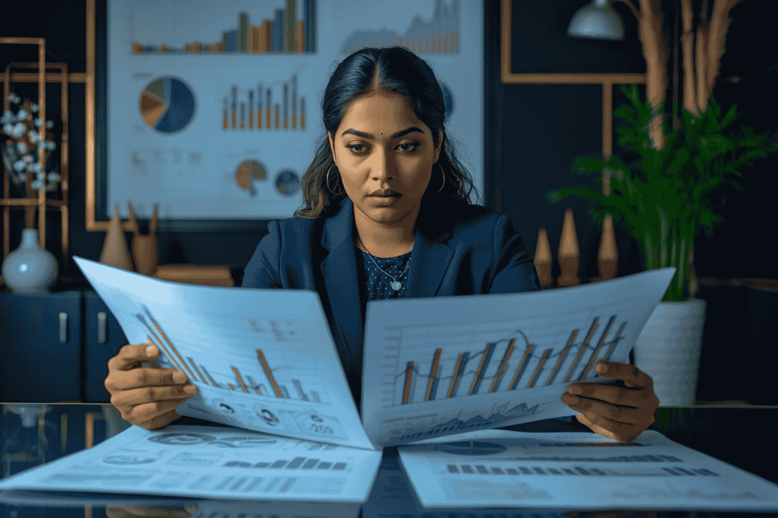 Business owner reviewing financial statements and cash flow insights