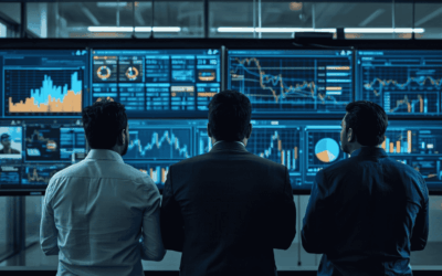 Business leaders reviewing broad industry reports and sector trends