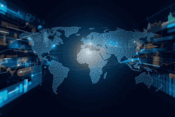 World map with global business news and economic updates