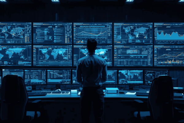 Executive reviewing transportation and logistics efficiency dashboards