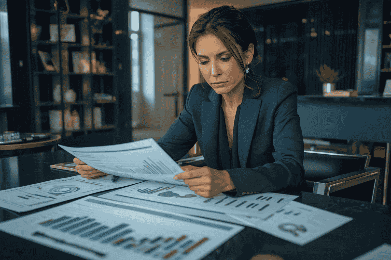 Business owner reviewing wealth and capital planning reports
