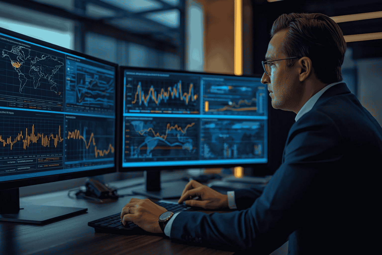 Executive reviewing AI automation systems and workflow analytics