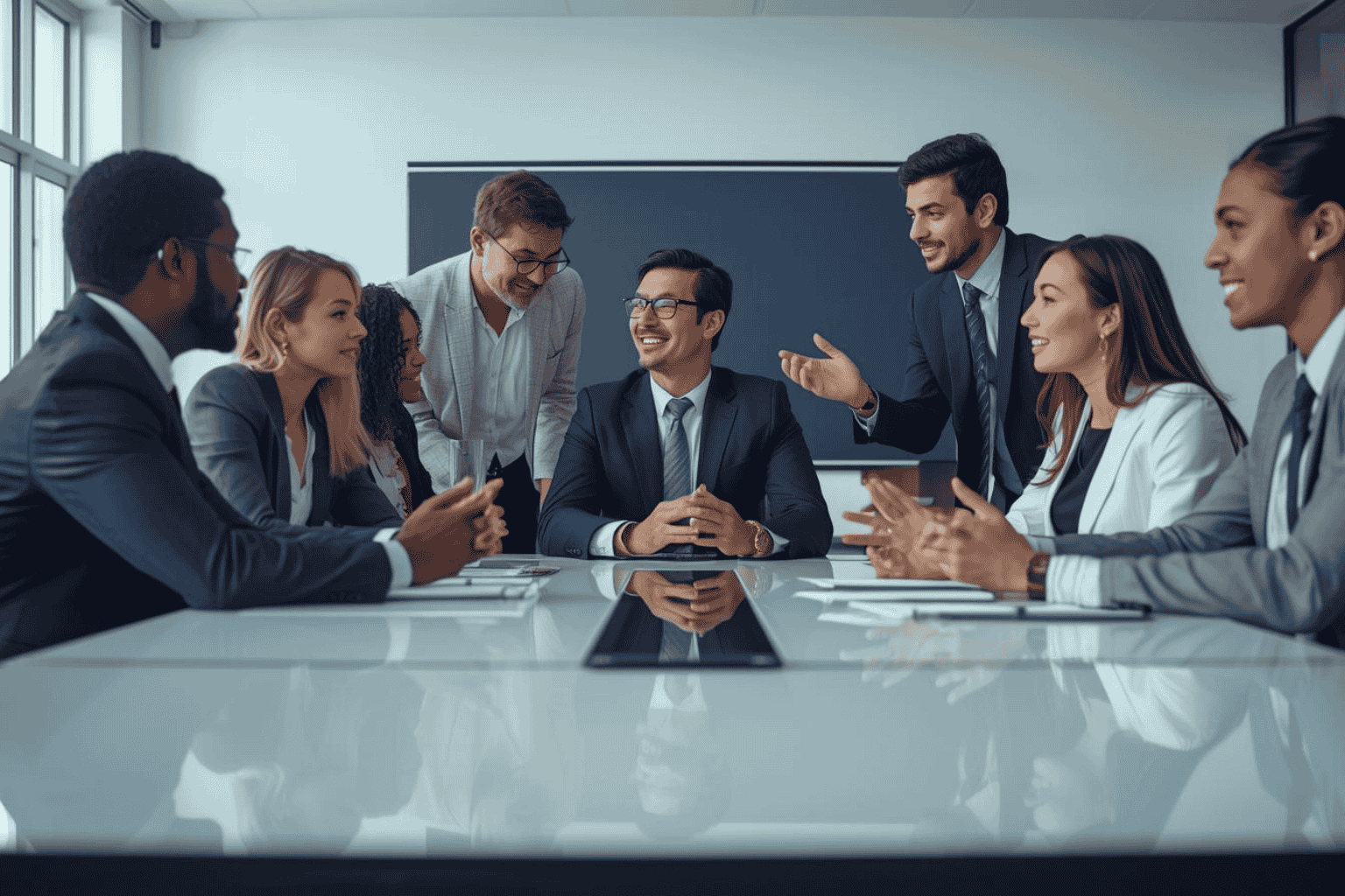 Executive leadership team discussing business confidence and strategy