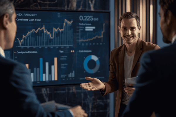 Business leader presenting cash flow trends to investors or lenders