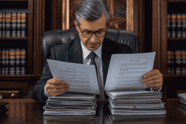 Attorney reviewing contracts to identify hidden legal exposure