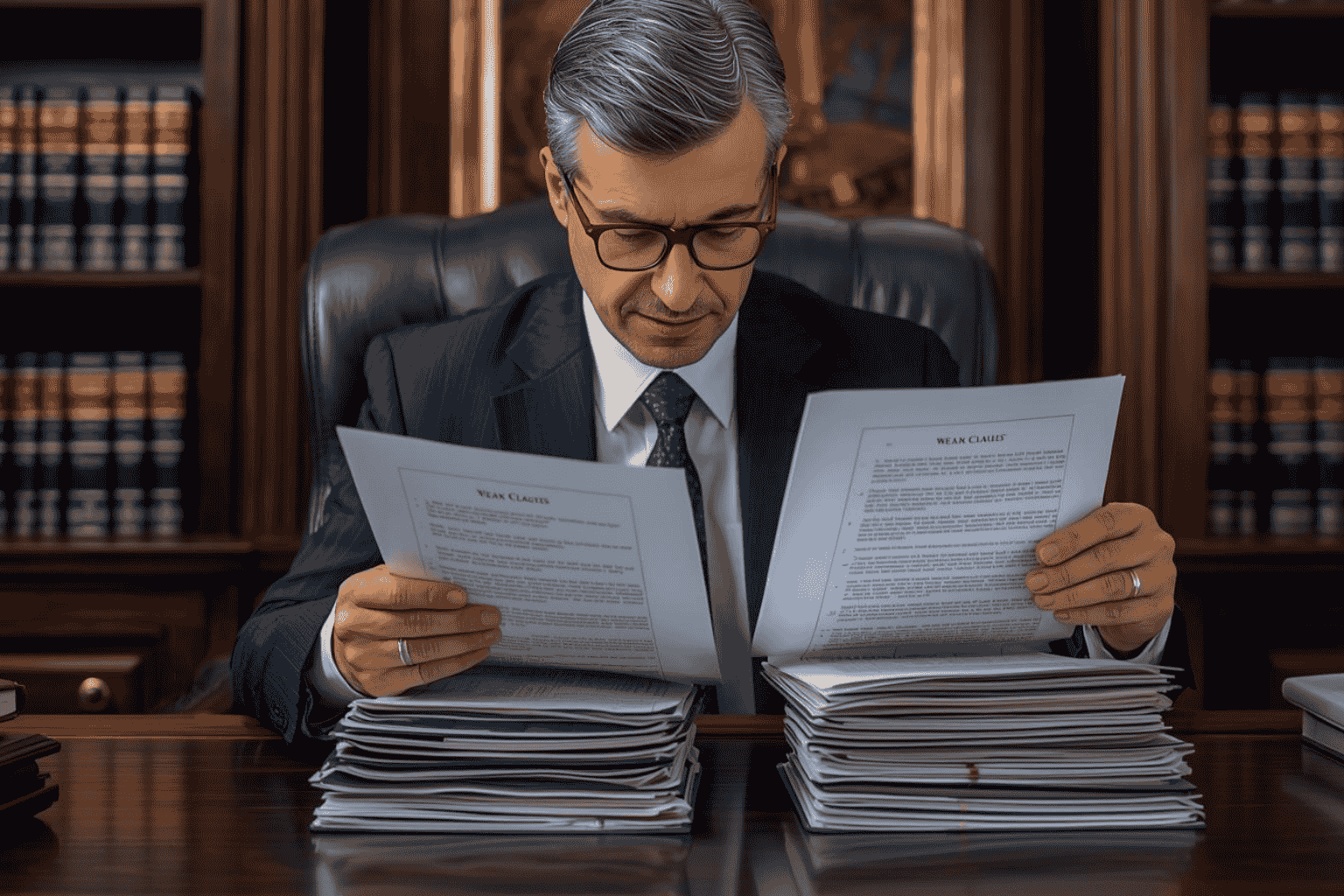 Attorney reviewing contracts to identify hidden legal exposure