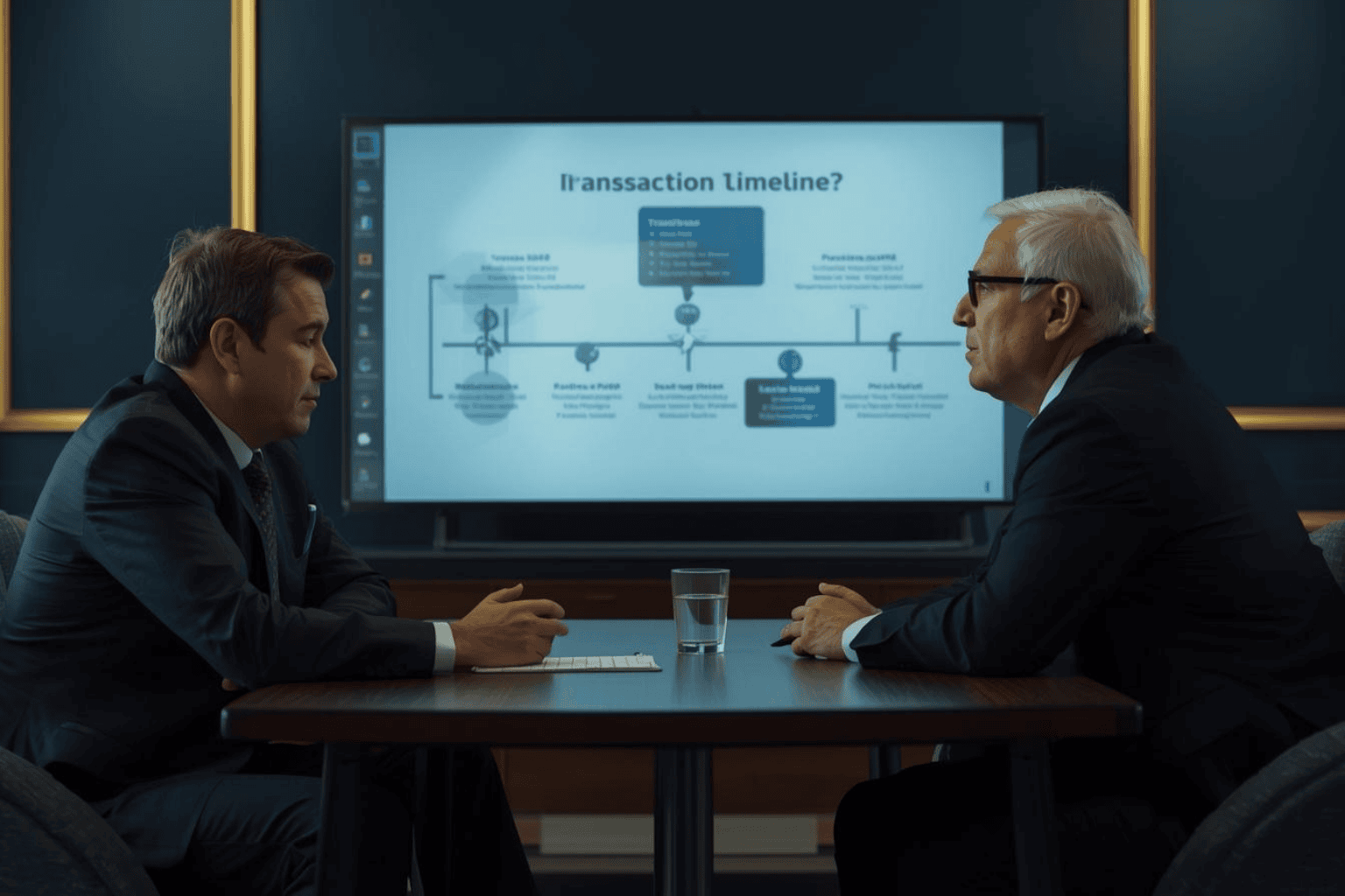 Business seller and broker reviewing a structured transaction process