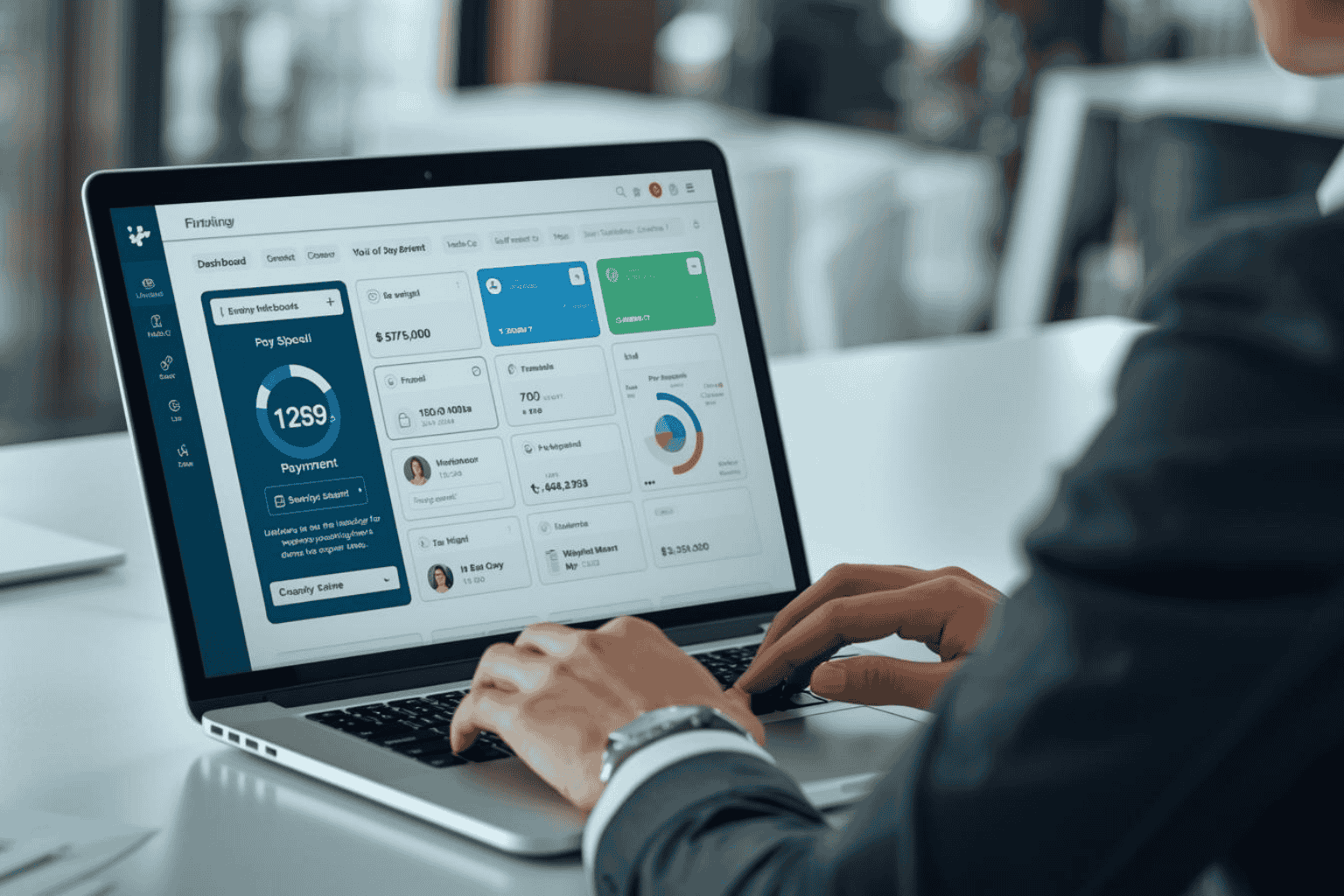 Business owner using digital banking platform for financial management