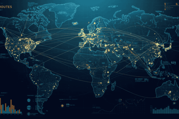 Global trade routes and economic data visualization