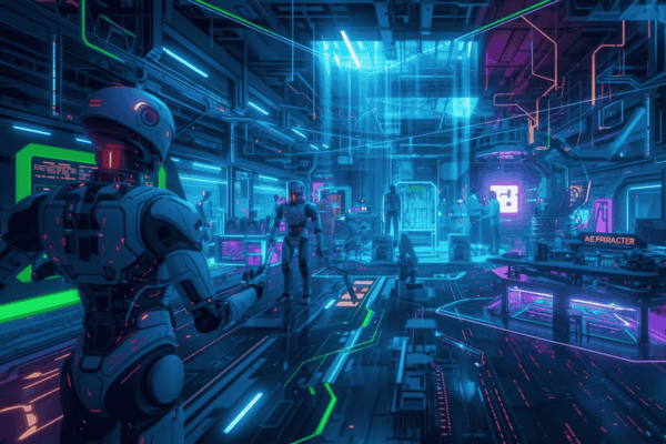 Futuristic technology ecosystem with AI and digital transformation