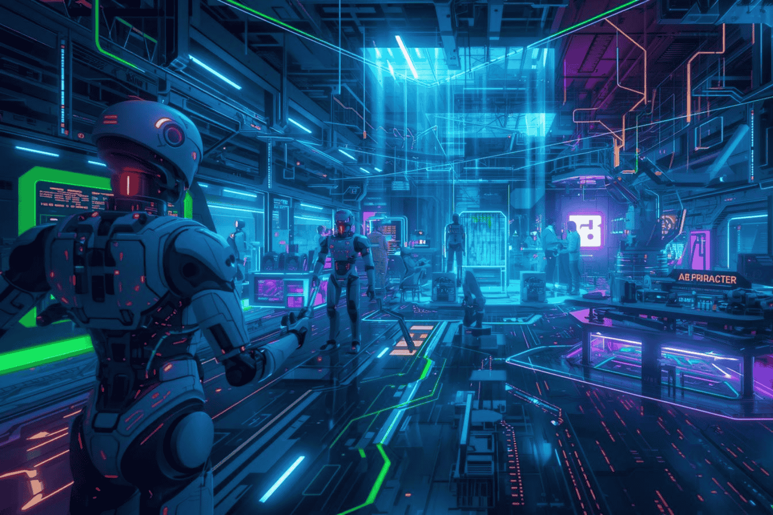 Futuristic technology ecosystem with AI and digital transformation