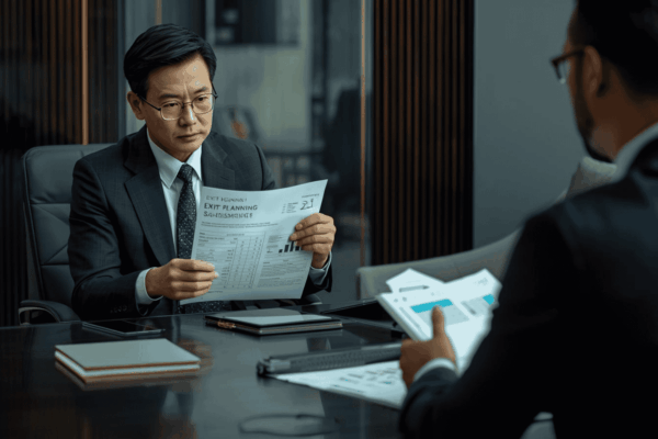 Business owner preparing documents and reports before selling a company