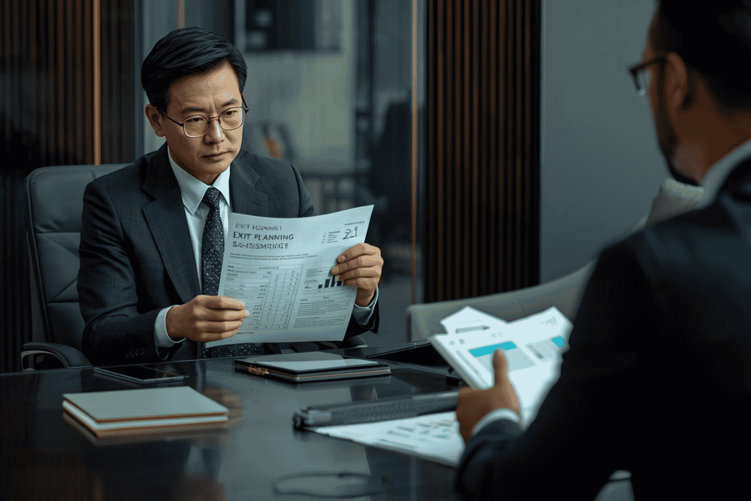 Business owner preparing documents and reports before selling a company