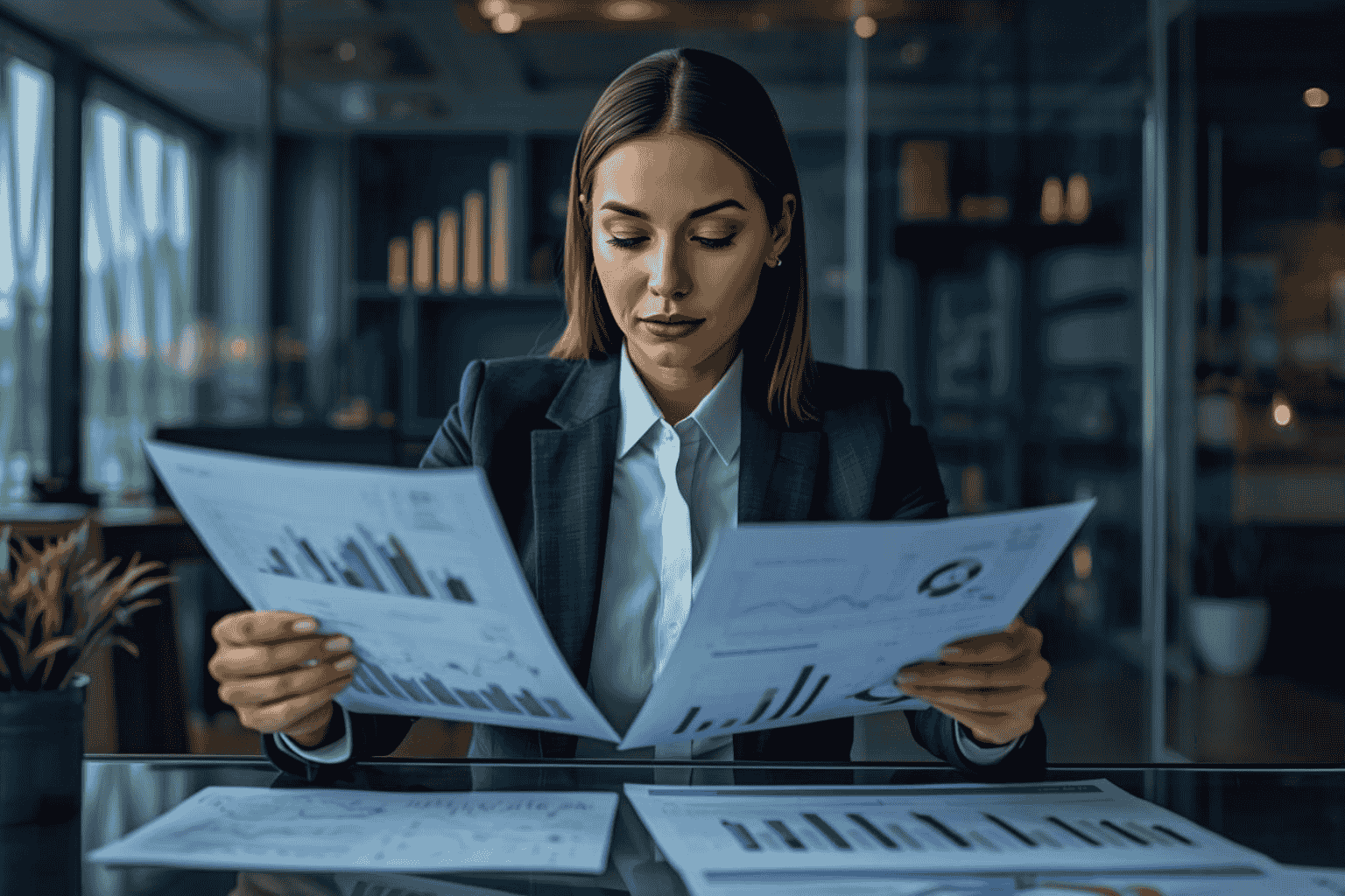 Business owner reviewing financial statements and cash flow insights
