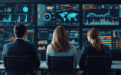 Business leaders reviewing broad industry reports and sector trends