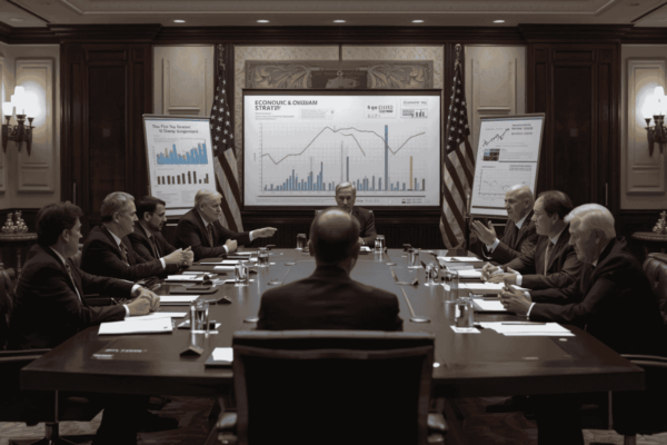 Global leaders discussing economic policy and business impact