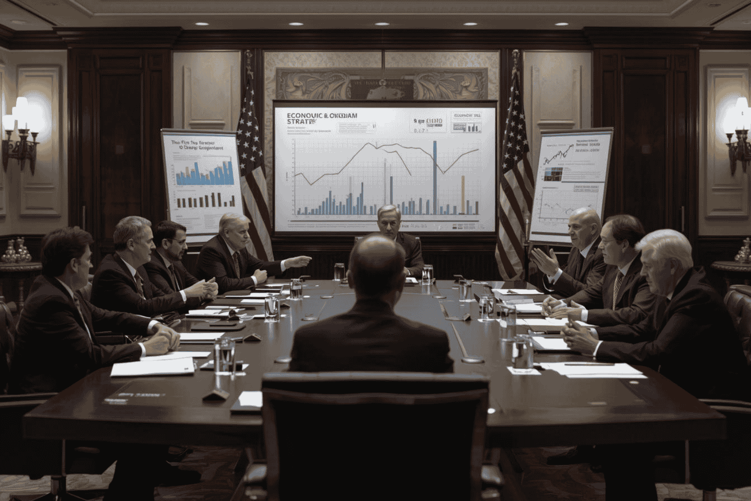 Global leaders discussing economic policy and business impact