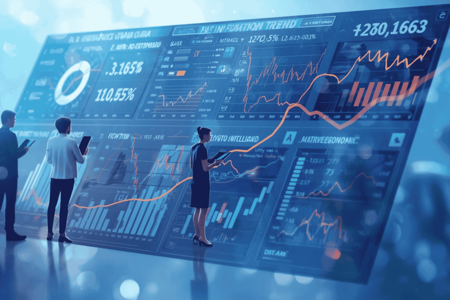 Investors reviewing inflation trend charts