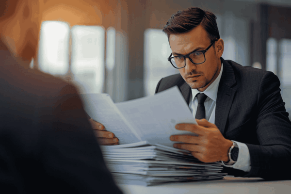 Investor reviewing business proposals for funding decisions