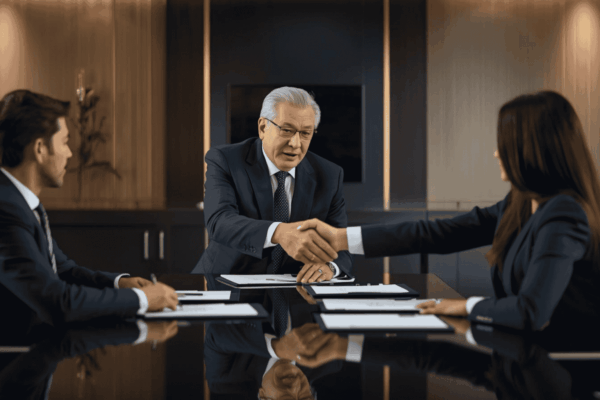 Business leadership team preparing for a structured leadership transition