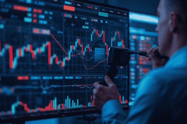 Investor analyzing volatile stock market data