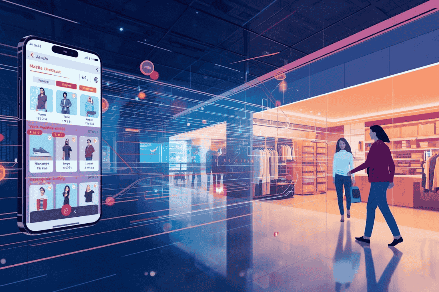 Customer using mobile and in-store shopping experience