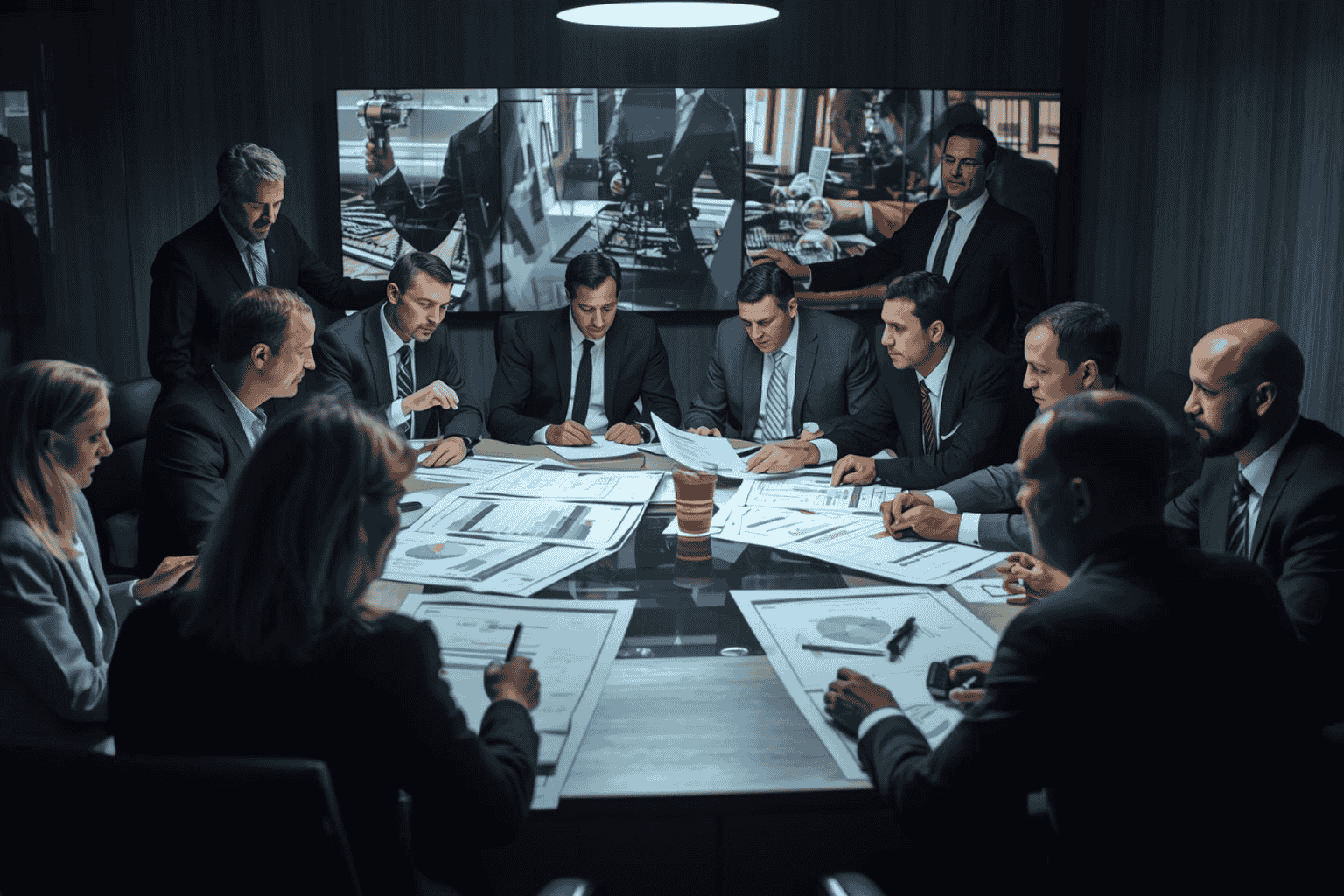 Executives and advisors planning corporate restructuring strategy