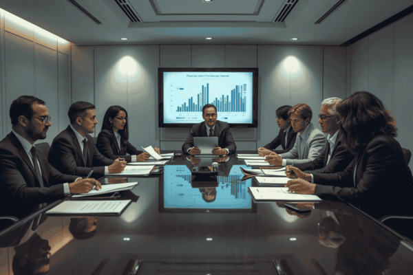 Executives analyzing corporate portfolio restructuring strategy