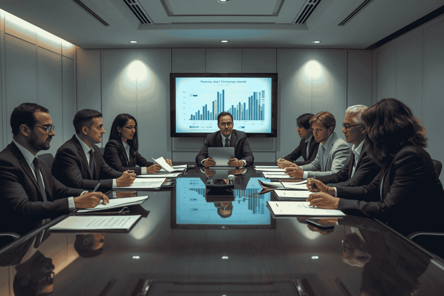 Executives analyzing corporate portfolio restructuring strategy