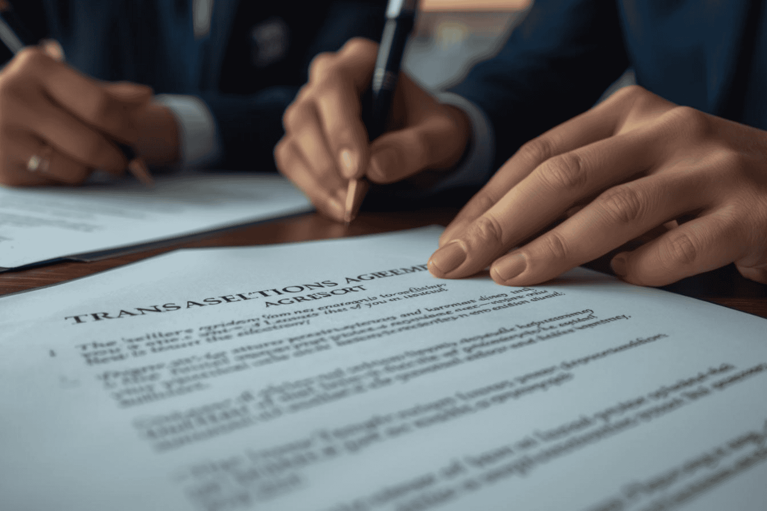 Seller and legal advisor reviewing representations and warranties clauses in a transaction agreement