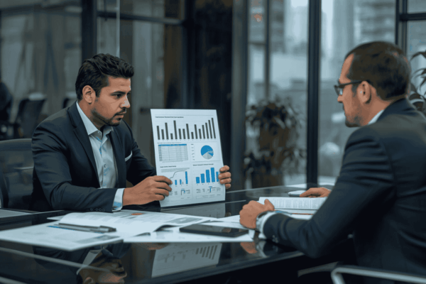 Business owner preparing for company sale with advisors