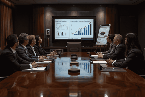 Advisors presenting valuation strategy to business owners