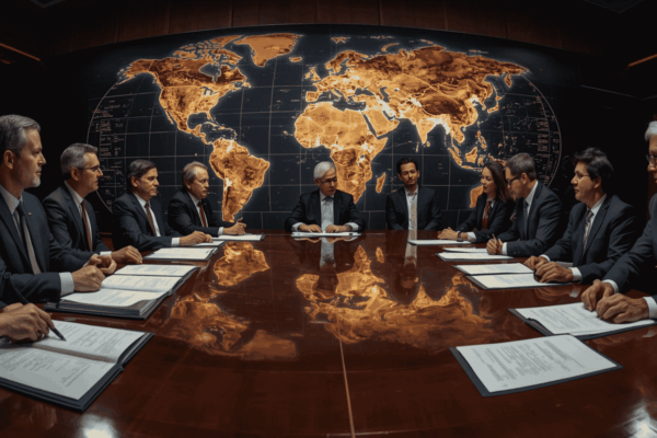 Global leaders discussing trade policy impact