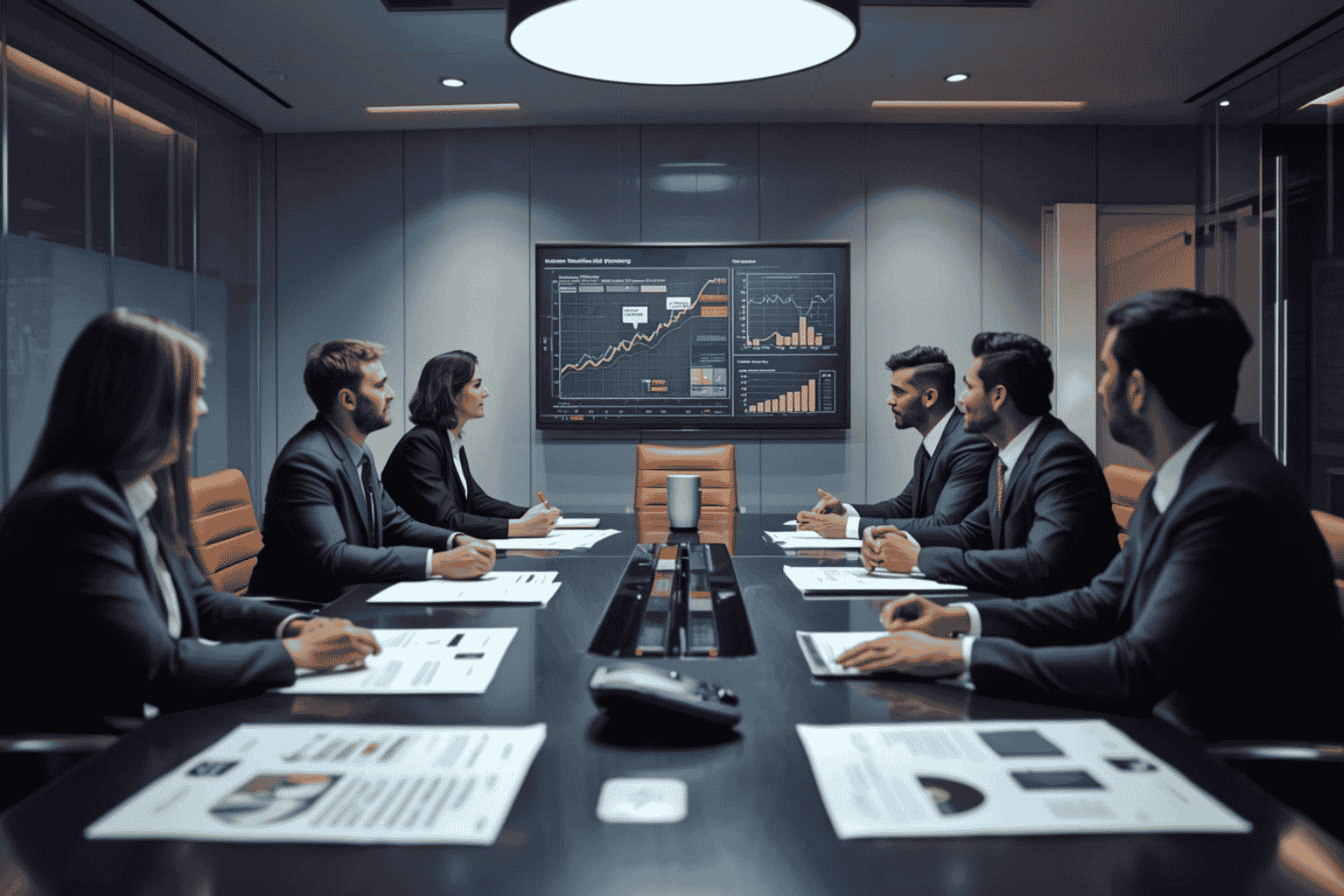 Buyers reviewing add-on acquisition targets in a corporate boardroom