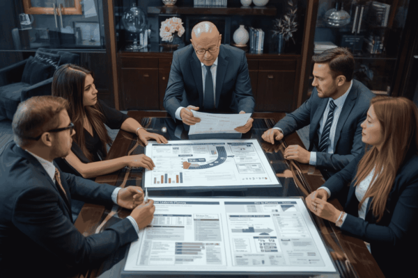 Business owner reviewing continuity planning strategy with advisors