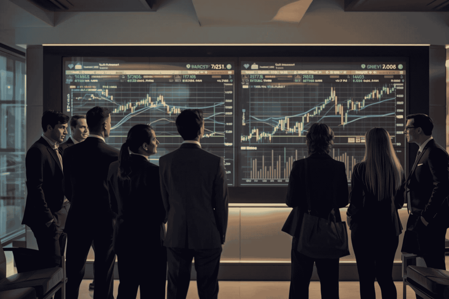 Executives reviewing capital market signals and financial indicators