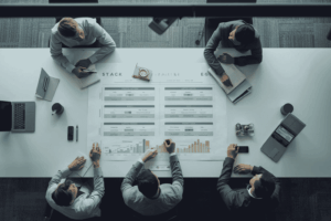 Business owner reviewing capital stack planning with advisors