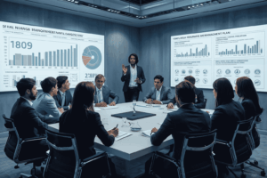Executives leading change management planning in global organization