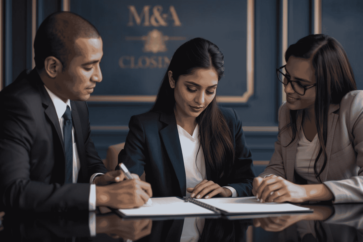 Legal team reviewing closing checklist before completing business transaction