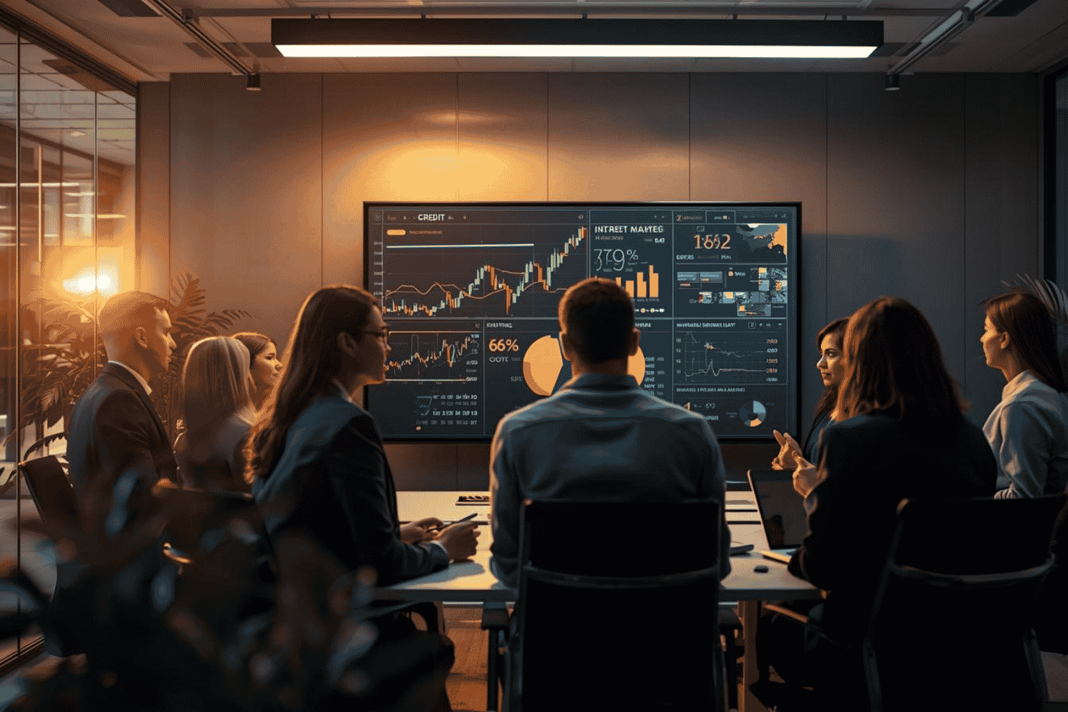 Business leaders reviewing credit market conditions and financing strategy